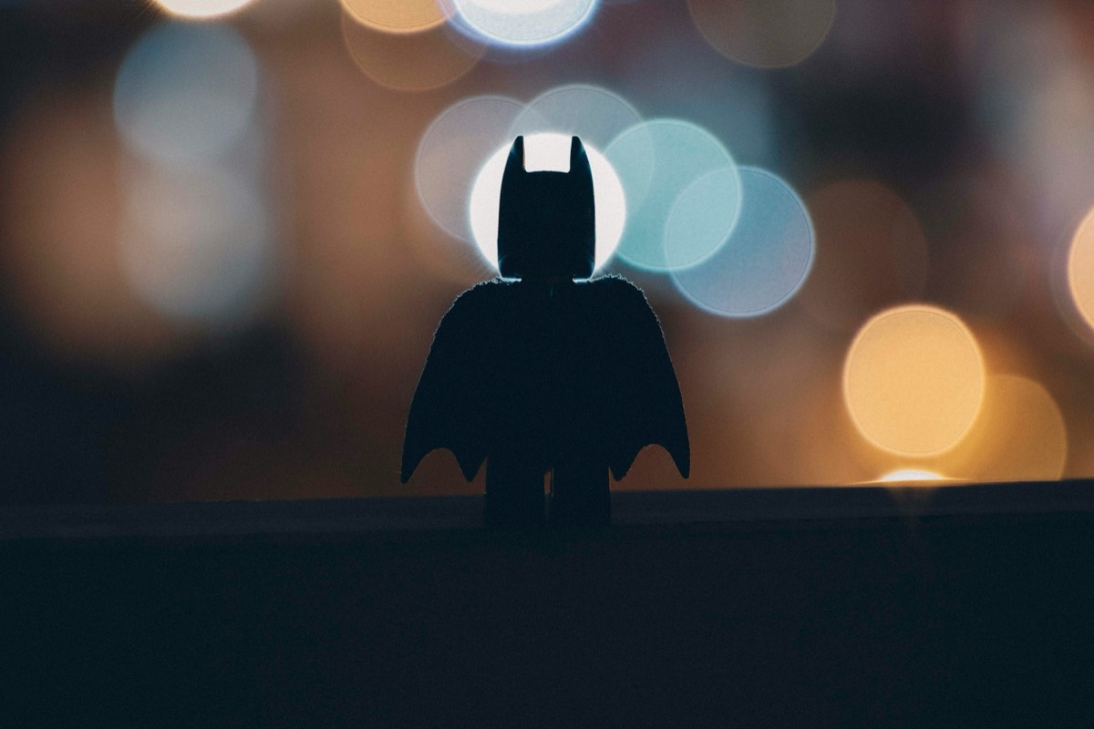 Lego Batman figure with bokeh lights